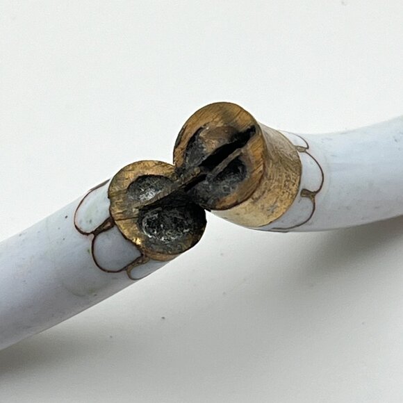 Vintage Cloisonne Floral Bangle Bracelet Hinged White with Flowers Damaged - Picture 5 of 10